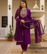 purple embroidered kurta set