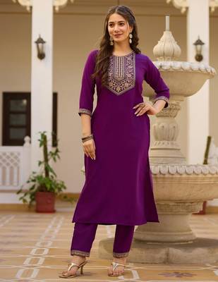 purple embroidered kurta set 5