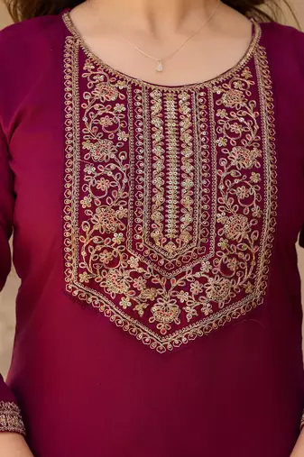 maroon embroidered kurta set