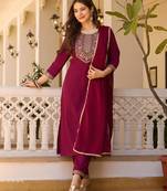 maroon embroidered kurta set