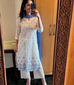 white & blue  kurta set