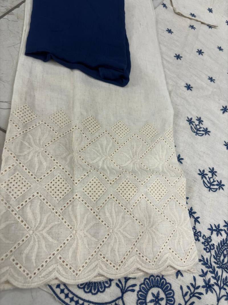 white & blue  kurta set