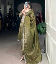 olive embroidered kurta set