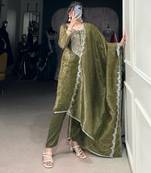olive embroidered kurta set