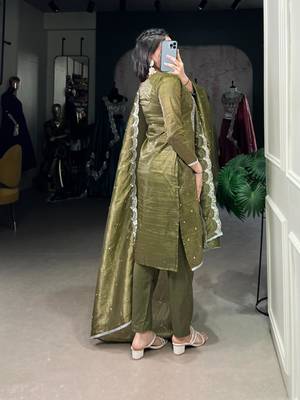 olive embroidered kurta set 5