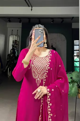 rani- pink festive kurta set