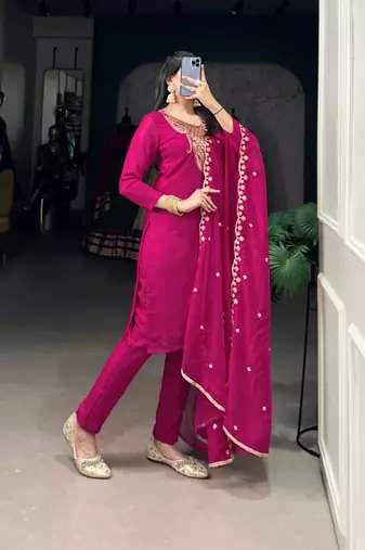 rani- pink festive kurta set