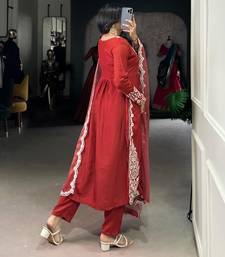red  embroidered kurta set