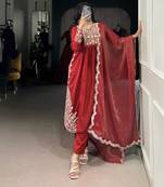 red  embroidered kurta set