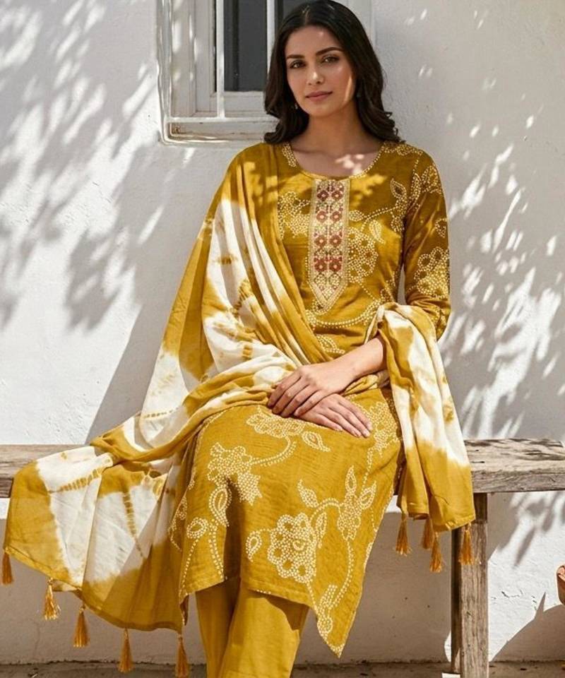 yellow tie-dye kurta set