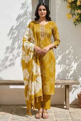 yellow tie-dye kurta set
