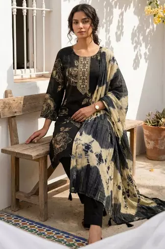 black tie-dye kurta set