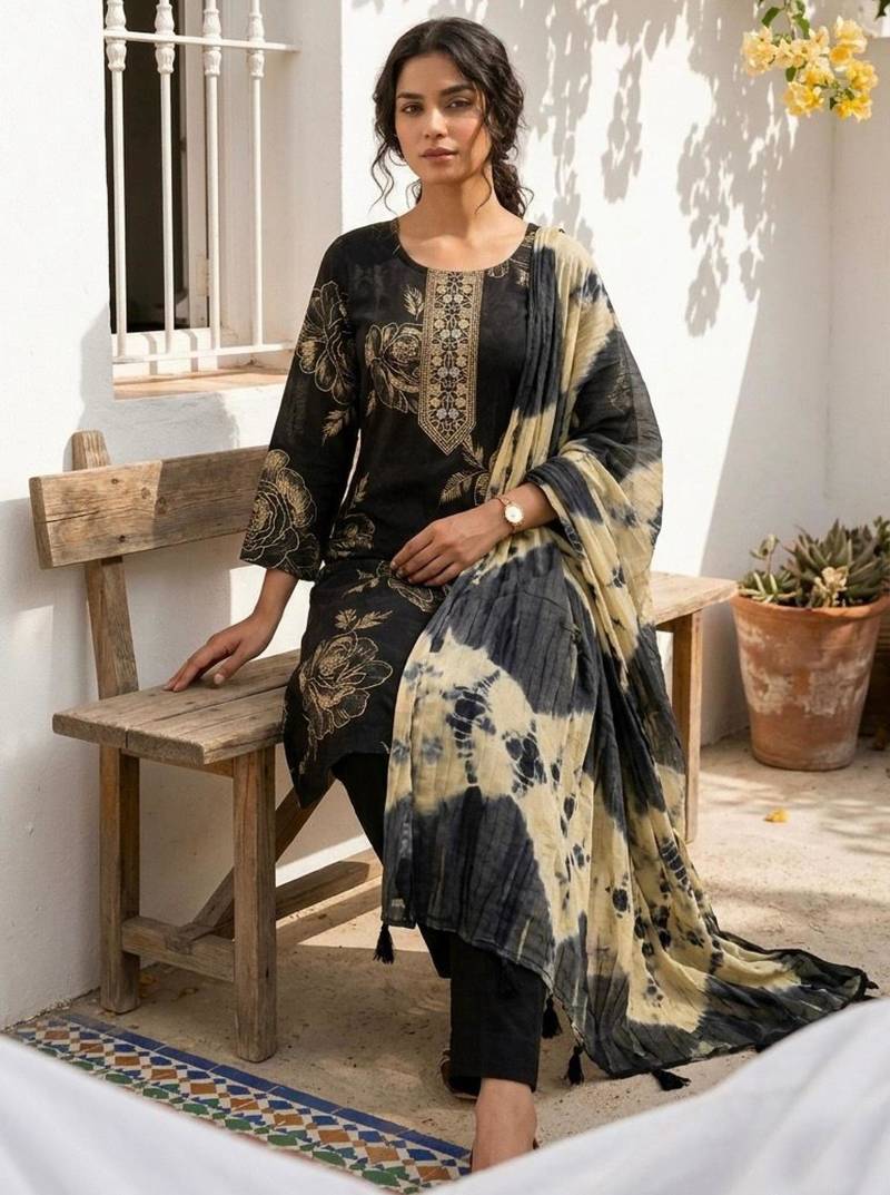 black tie-dye kurta set