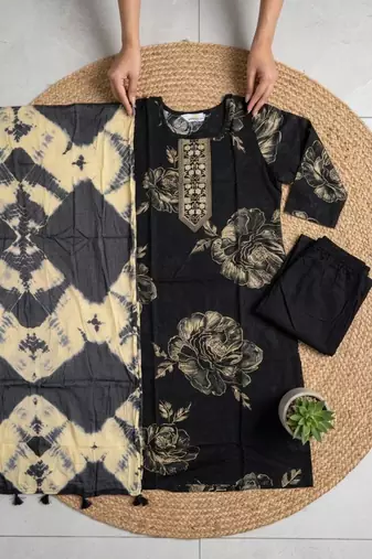 black tie-dye kurta set