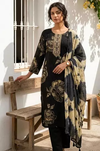 black tie-dye kurta set