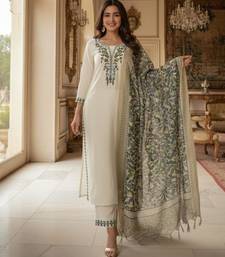 white embroidered designer kurta set