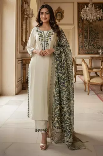 white embroidered designer kurta set