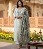 white embroidered designer kurta set
