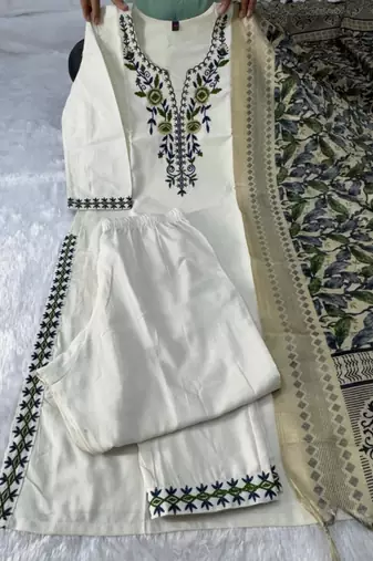 white embroidered designer kurta set