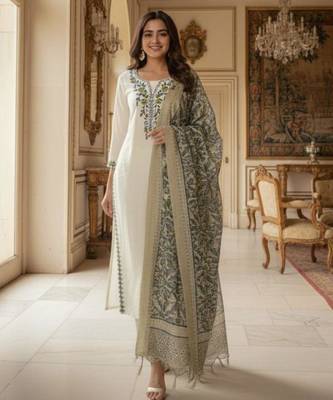 white embroidered designer kurta set 5