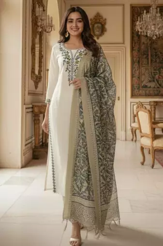 white embroidered designer kurta set