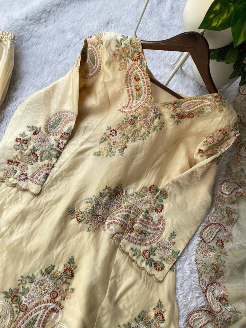 cream embroidered kurta set