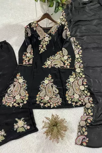black embroidered kurta set