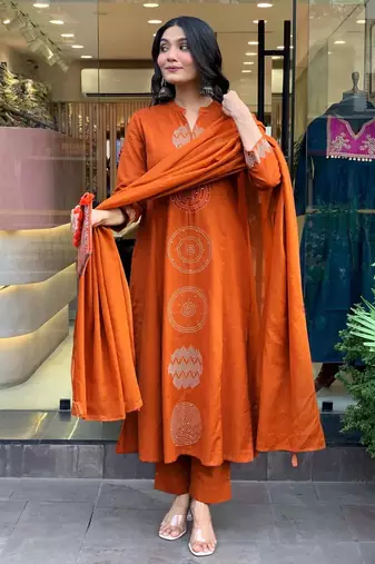 Rust contemporary kurta set
