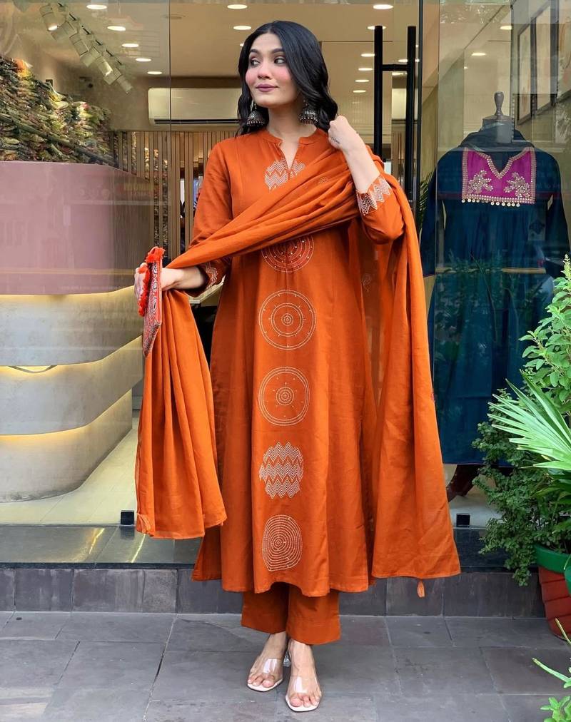 Rust contemporary kurta set