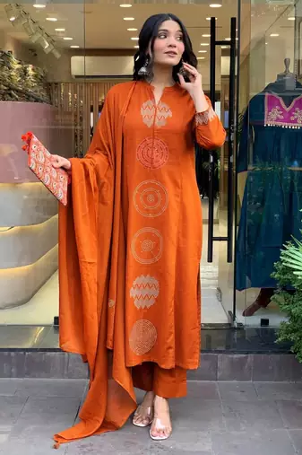 Rust contemporary kurta set