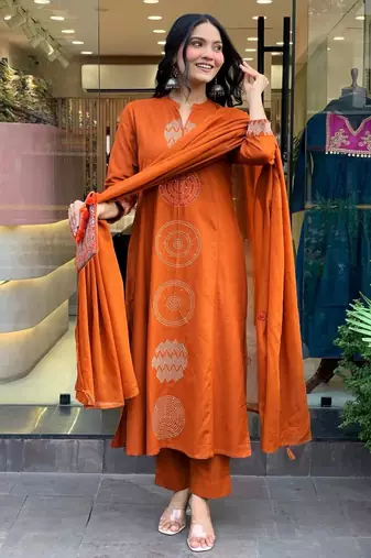 Rust contemporary kurta set