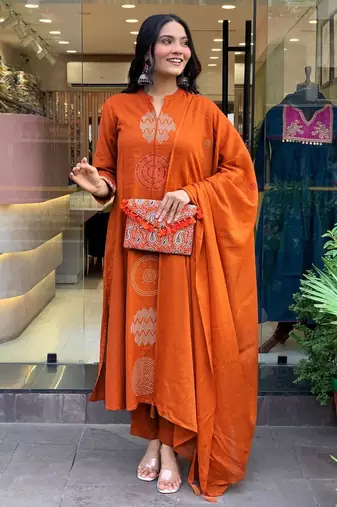 Rust contemporary kurta set