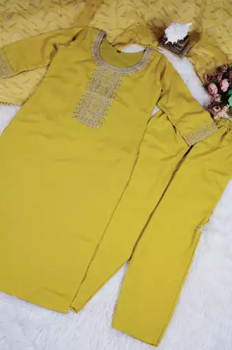 lime embroidered kurta set