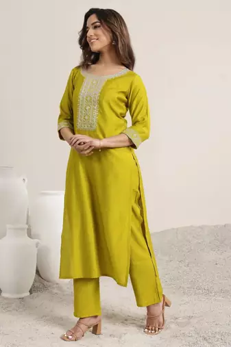 lime embroidered kurta set