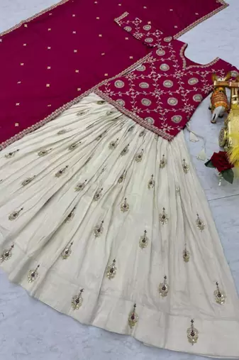 Pink & white Embroidered Lehenga