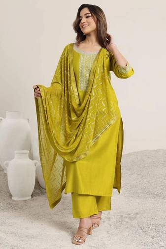 lime embroidered kurta set