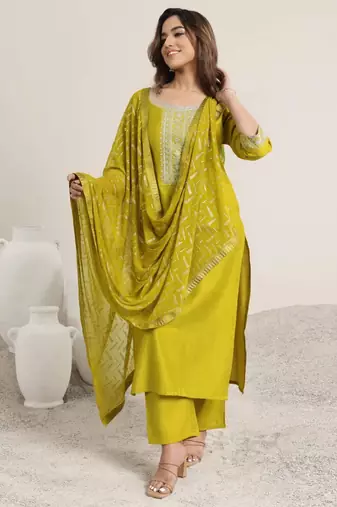 lime embroidered kurta set