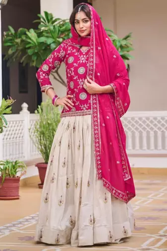 Pink & white Embroidered Lehenga