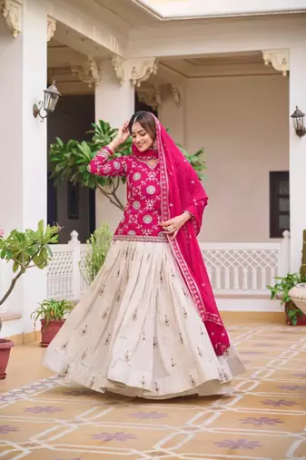 Pink & white Embroidered Lehenga