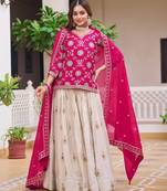 Pink & white Embroidered Lehenga