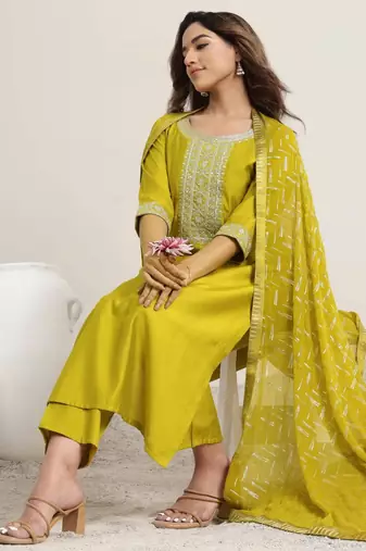 lime embroidered kurta set