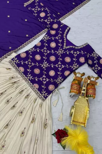 Purple & white Embroidered Lehenga