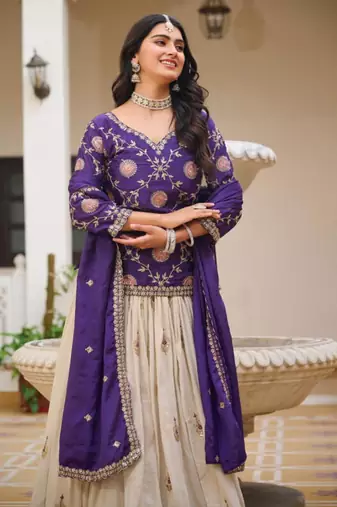 Purple & white Embroidered Lehenga