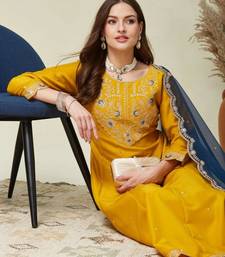Yellow & teal-blue kurta set