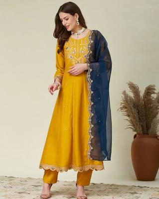 Yellow & teal-blue kurta set 1