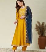Yellow & teal-blue kurta set