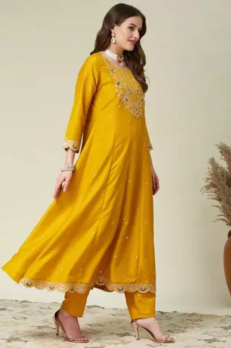 Yellow & teal-blue kurta set