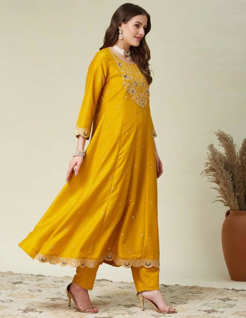 Yellow & teal-blue kurta set