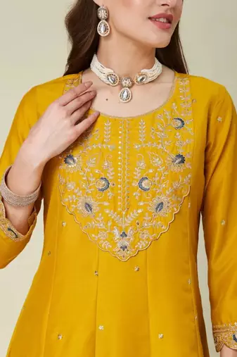 Yellow & teal-blue kurta set