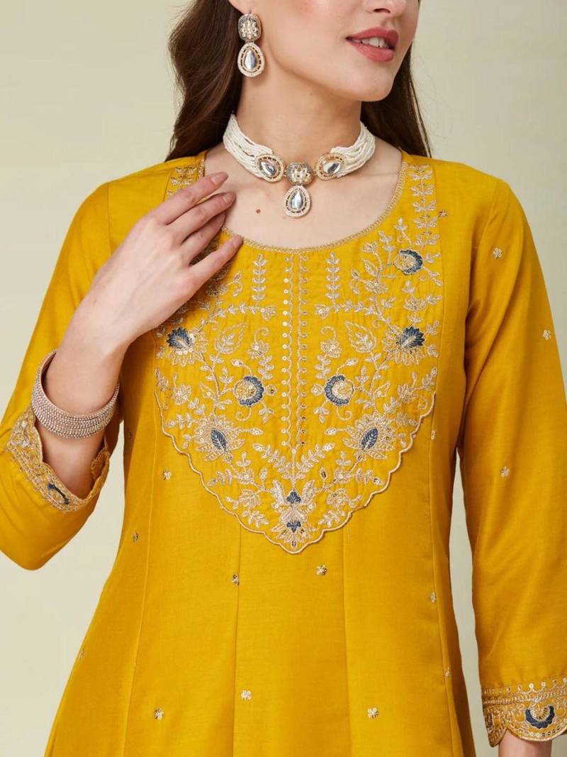 Yellow & teal-blue kurta set